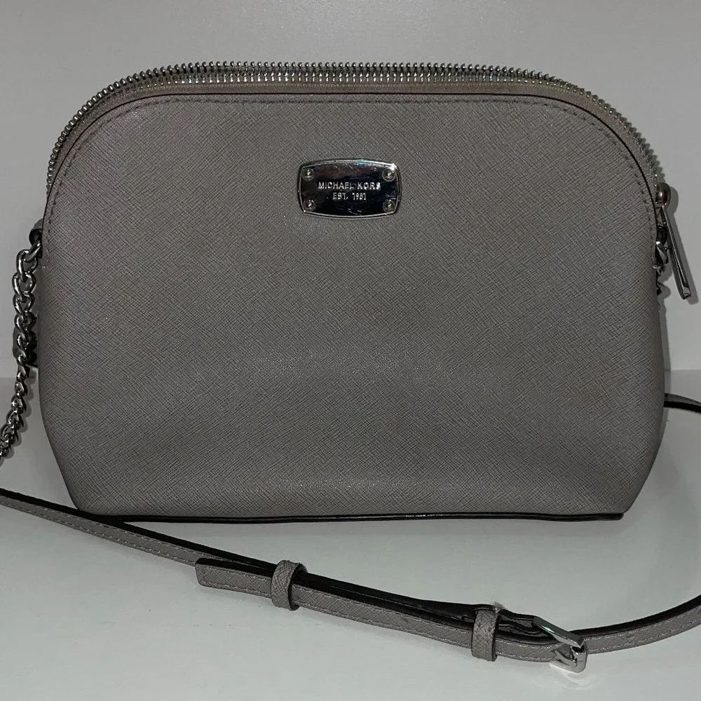 MICHAEL KORS Silver / Grey Leather Crossbody Bag Purse with Silver Hardware - Picture 1 of 10